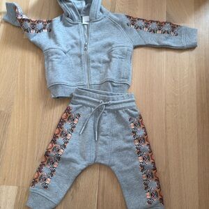 Burberry Gray Hoodie with Patterned Accents